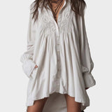 Μαίρη - Ρετρό μίνι φόρεμα με δαντέλα, ασύμμετρο τελείωμα και μακριά μανίκια