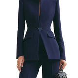 Claudia - Εκλεπτυσμένο Σετ με Σακάκι με Ψηλό Γιακά και Παντελόνα σε Φαρδιά Γραμμή (Sophisticated High-Collar Blazer & Wide-Leg Trousers Set)