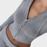 Xyrene | Σετ Κοντό Ζακέτα με Κουκούλα και Ριμπ Σχέδιο