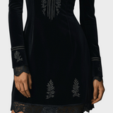 Naia | Ρετρό Μαύρο Βελούδο Διακοσμημένο Με Δαντέλα Μίνι Φόρεμα