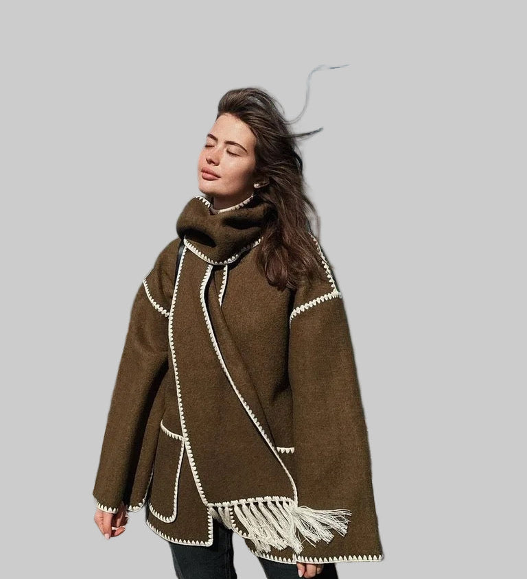 Cora Μεγάλο Μάλλινο Μπουφάν με Κασκόλ