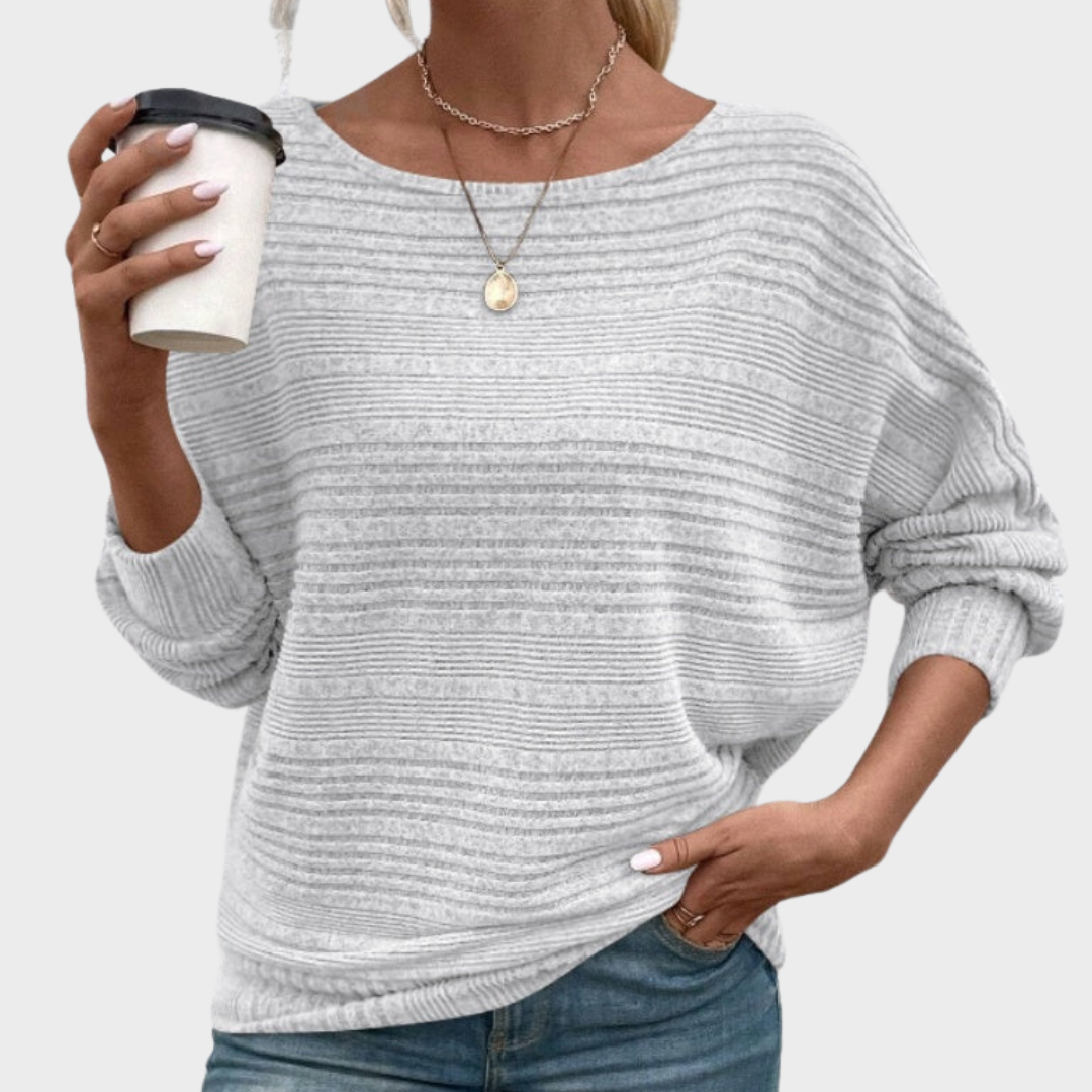 Yasmin | Στενή Ριγέ Μπλούζα με Μακρύ Μανίκι και Στρογγυλή Λαιμόκοψη