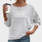 Yasmin | Στενή Ριγέ Μπλούζα με Μακρύ Μανίκι και Στρογγυλή Λαιμόκοψη