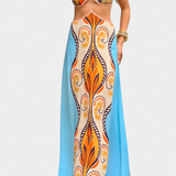 Σιτέλα Φόρεμα με Κόψιμο, Αφηρημένο Σχέδιο και Ανοιχτή Πλάτη