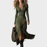 Tricia | Μίντι Φόρεμα Bohemian από Πλυμένο Βαμβάκι με Μισό Φερμουάρ και Σχίσιμο στο Τελείωμα