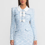 Tevera | Τουίντ Μίνι Φόρεμα με Αντιθετικό Γιακά και Διακοσμητικούς Φιόγκους