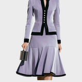 Nikki | Αστικό βελούδινο μπουφάν με κουμπιά και χρωματικό μπλοκ και στρογγυλό λαιμό