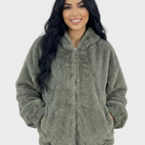 Nancy - Ζακέτα με κουκούλα από φλις teddy με φερμουάρ