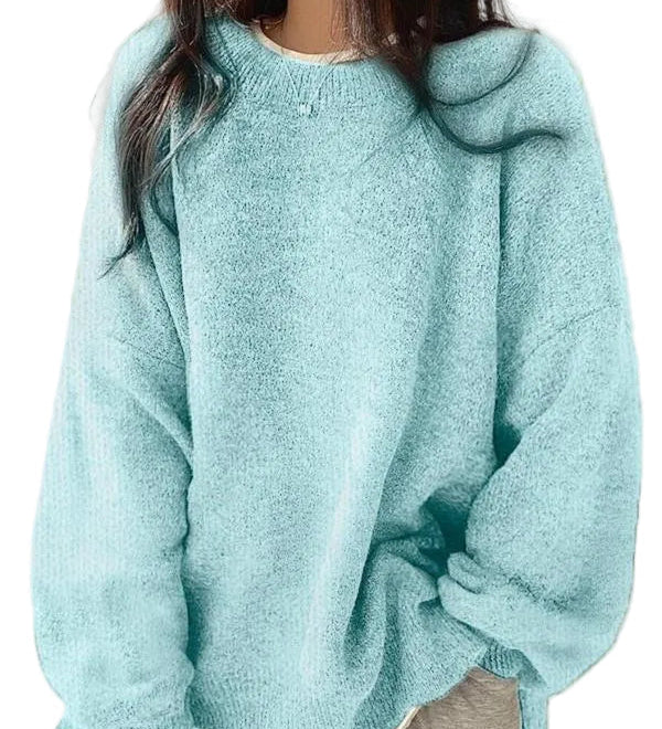 KIARA - Γυναικείο Πουλόβερ με Στρογγυλή Λαιμόκοψη, Χαμηλούς Ώμους και Πλαϊνά Σκισίματα (Women's Drop Shoulder Split Hem Round Neck Sweater)