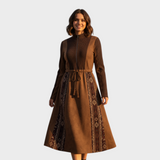 Ellaine | Στυλάτο Φόρεμα με Κουκούλα και Εθνοτικές Σχέδια με Ρυθμιζόμενη Μέση