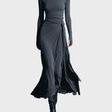 Hera | Γυναικείο Γκρι Εκπληκτικό Ελαστικό Μίγμα Υφάσματος Φορεμα - Κορδόνι Maxi Φόρεμα MDA1401H9I