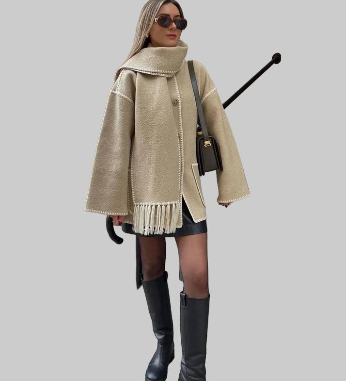 Cora Μεγάλο Μάλλινο Μπουφάν με Κασκόλ