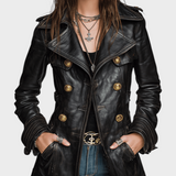 Helga | Vintage Μαύρο Διπλό Μπουφάν από Συνθετικό Δέρμα