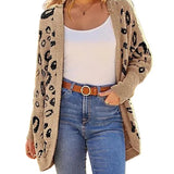 Faye - Γυναικεία Πλεκτή Ζακέτα Λεοπάρ με Μακριά Μανίκια, Ανοιχτό Μπροστινό Μέρος και Τσέπες σε Άνετη Γραμμή (Leopard Cardigan for Women Long Sleeve Open Front Cardigans Sweaters Pockets Loose Knit)