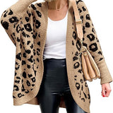 Faye - Γυναικεία Πλεκτή Ζακέτα Λεοπάρ με Μακριά Μανίκια, Ανοιχτό Μπροστινό Μέρος και Τσέπες σε Άνετη Γραμμή (Leopard Cardigan for Women Long Sleeve Open Front Cardigans Sweaters Pockets Loose Knit)