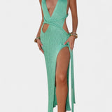 Jamie Μάξι Πλεκτό Φόρεμα με Λεπτομέρεια Καλωδίωσης στη Μέση