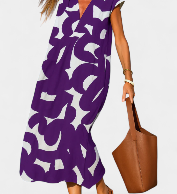 Asela Casual Φόρεμα με Λαιμόκοψη V και Μοτίβο Mixi