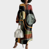 Rionida | Γυναικείο Ρετρό Αφηρημένο Γεωμετρικό Τυπωμένο Σιλουέτα Φόρεμα Μαξί Μακρύ με Στρογγυλή Λαιμόκοψη