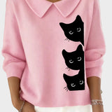 Leslie | Γυναικείο Τοπ με Αστείο Σχέδιο Γάτας για Λάτρεις της Γάτας και Γιακά Baby Doll