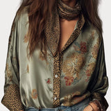 Cathrine | Σατέν Λουλουδάτο Πουκάμισο Με Λεοπάρ Τελειώματα