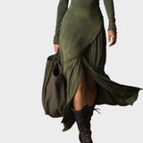 Tricia | Μίντι Φόρεμα Bohemian από Πλυμένο Βαμβάκι με Μισό Φερμουάρ και Σχίσιμο στο Τελείωμα