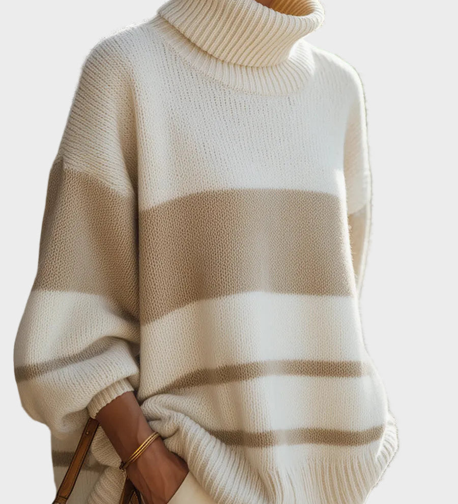 Laurie-Μπεζ και Εκρού Ριγέ Πουλόβερ Ζιβάγκο