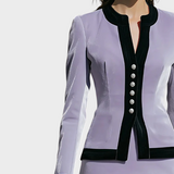 Nikki | Αστικό βελούδινο μπουφάν με κουμπιά και χρωματικό μπλοκ και στρογγυλό λαιμό