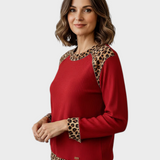 Cindy | Γυναικείο Casual Φούτερ με Λεοπάρ Μοτίβο - Κόκκινο / S