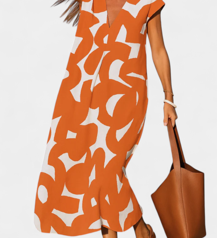 Asela Casual Φόρεμα με Λαιμόκοψη V και Μοτίβο Mixi