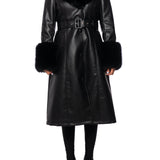 KAYA ΜΑΥΡΟ ΔΕΡΜΑΤΙΝΟ ΤΡΕΝΣ ΜΕ ΣΥΝΘΕΤΙΚΗ ΓΟΥΝΑ (BLACK FAUX FUR LEATHER TRENCH COAT)