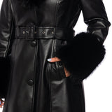 KAYA ΜΑΥΡΟ ΔΕΡΜΑΤΙΝΟ ΤΡΕΝΣ ΜΕ ΣΥΝΘΕΤΙΚΗ ΓΟΥΝΑ (BLACK FAUX FUR LEATHER TRENCH COAT)