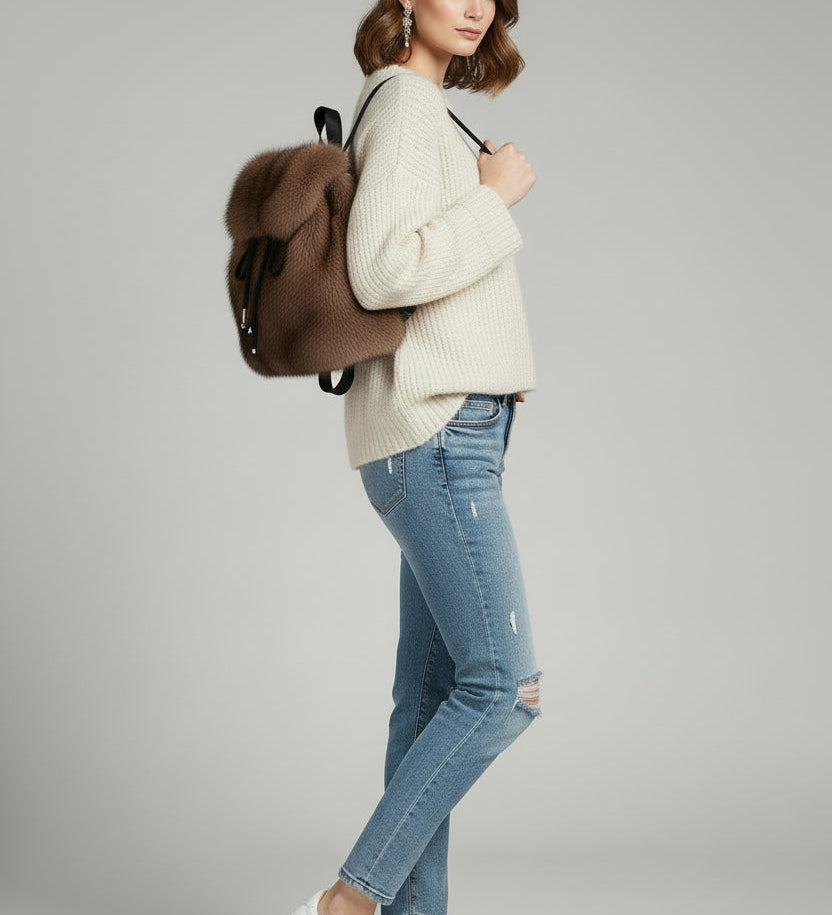 Bernice | Σακίδιο πλάτης από συνθετική γούνα με κορδόνι περίσφιξης