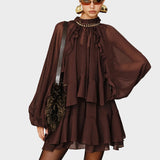 Tiana | Σετ Μίνι Σιφόν Φόρεμα με Βολάν σε Επίπεδα και Φόδρα