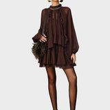 Tiana | Σετ Μίνι Σιφόν Φόρεμα με Βολάν σε Επίπεδα και Φόδρα