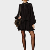 Tiana | Σετ Μίνι Σιφόν Φόρεμα με Βολάν σε Επίπεδα και Φόδρα