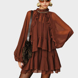 Tiana | Σετ Μίνι Σιφόν Φόρεμα με Βολάν σε Επίπεδα και Φόδρα