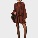 Tiana | Σετ Μίνι Σιφόν Φόρεμα με Βολάν σε Επίπεδα και Φόδρα