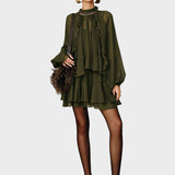 Tiana | Σετ Μίνι Σιφόν Φόρεμα με Βολάν σε Επίπεδα και Φόδρα