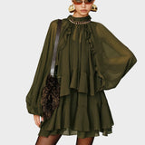 Tiana | Σετ Μίνι Σιφόν Φόρεμα με Βολάν σε Επίπεδα και Φόδρα