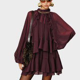 Tiana | Σετ Μίνι Σιφόν Φόρεμα με Βολάν σε Επίπεδα και Φόδρα