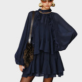 Tiana | Σετ Μίνι Σιφόν Φόρεμα με Βολάν σε Επίπεδα και Φόδρα