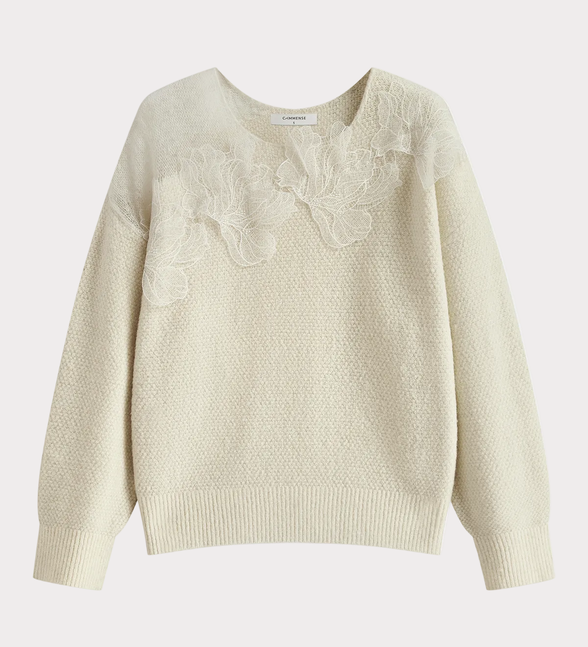 Basha | Φλοράλ δαντελένιο πουλόβερ ημι-διάφανο με στρογγυλή λαιμόκοψη