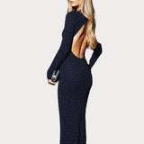 Becky | Μακρύ Φόρεμα Bodycon με Λάμψη και Ανοιχτή Πλάτη