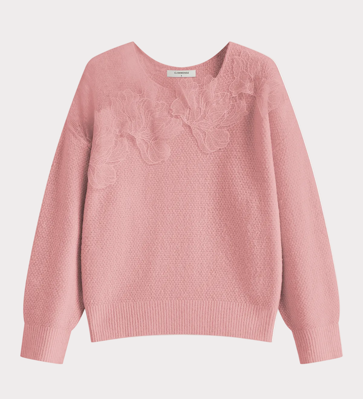 Basha | Φλοράλ δαντελένιο πουλόβερ ημι-διάφανο με στρογγυλή λαιμόκοψη