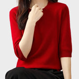 Eureka | 100% Μαλλί Μερινός Μπλούζα Crewneck Μισό Μανίκι