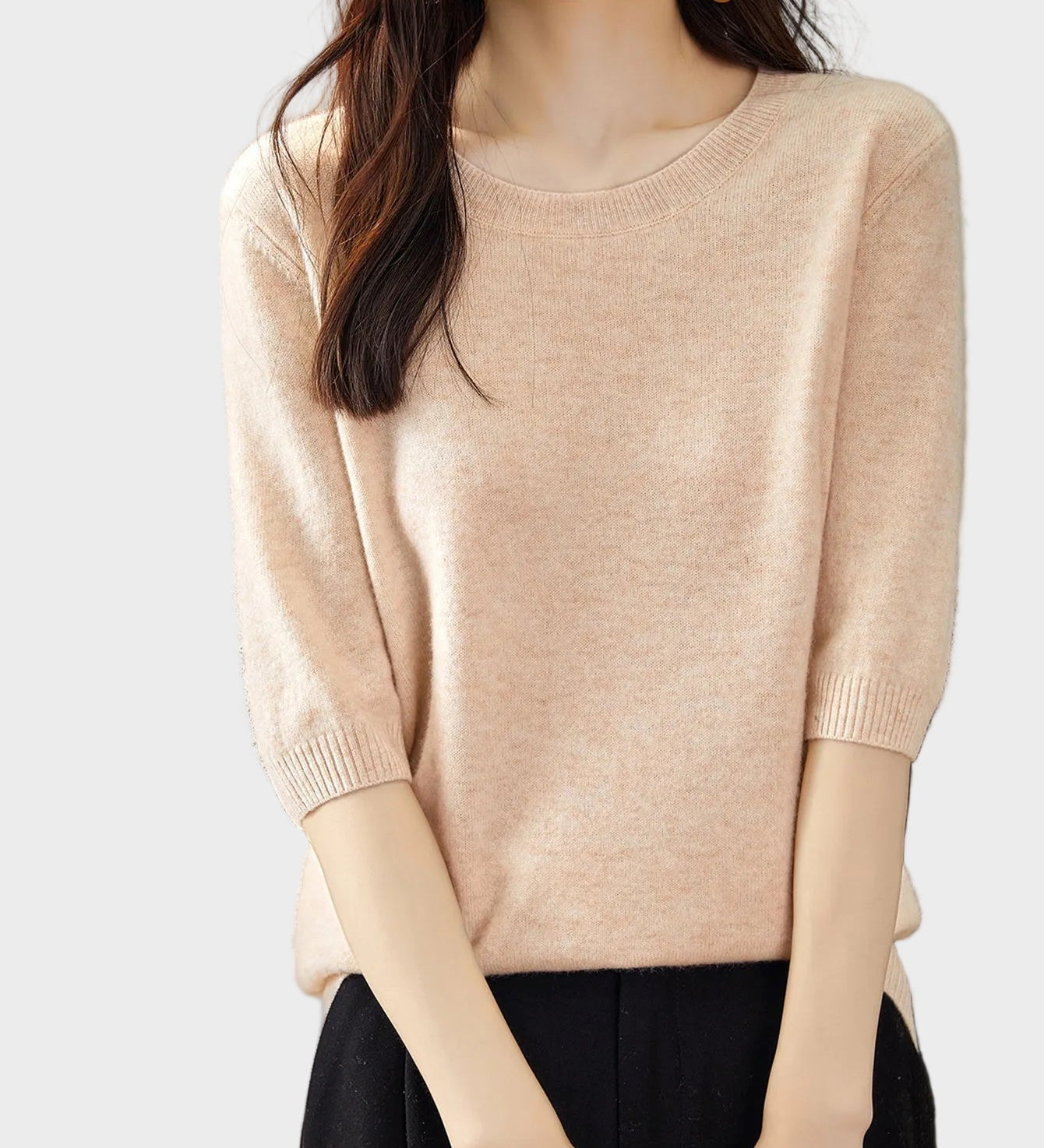 Eureka | 100% Μαλλί Μερινός Μπλούζα Crewneck Μισό Μανίκι