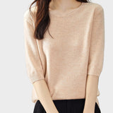 Eureka | 100% Μαλλί Μερινός Μπλούζα Crewneck Μισό Μανίκι