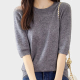 Eureka | 100% Μαλλί Μερινός Μπλούζα Crewneck Μισό Μανίκι