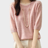 Eureka | 100% Μαλλί Μερινός Μπλούζα Crewneck Μισό Μανίκι