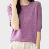 Eureka | 100% Μαλλί Μερινός Μπλούζα Crewneck Μισό Μανίκι